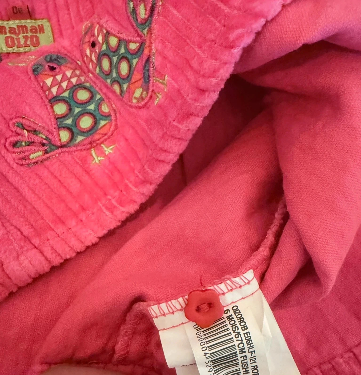 Vestido trapecio de terciopelo costilla fucsia y bordados de pájaros - DPAM - 6 meses – photo 7